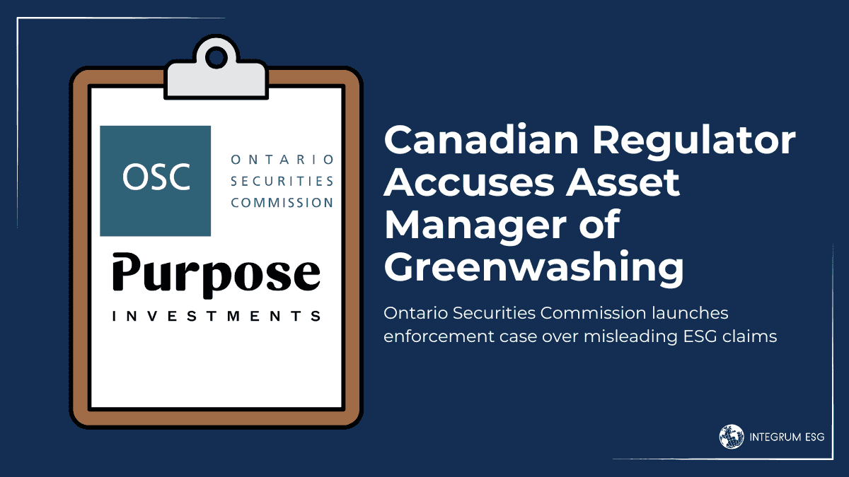 Canadian Regulator Accuses Asset Manager of Greenwashing
